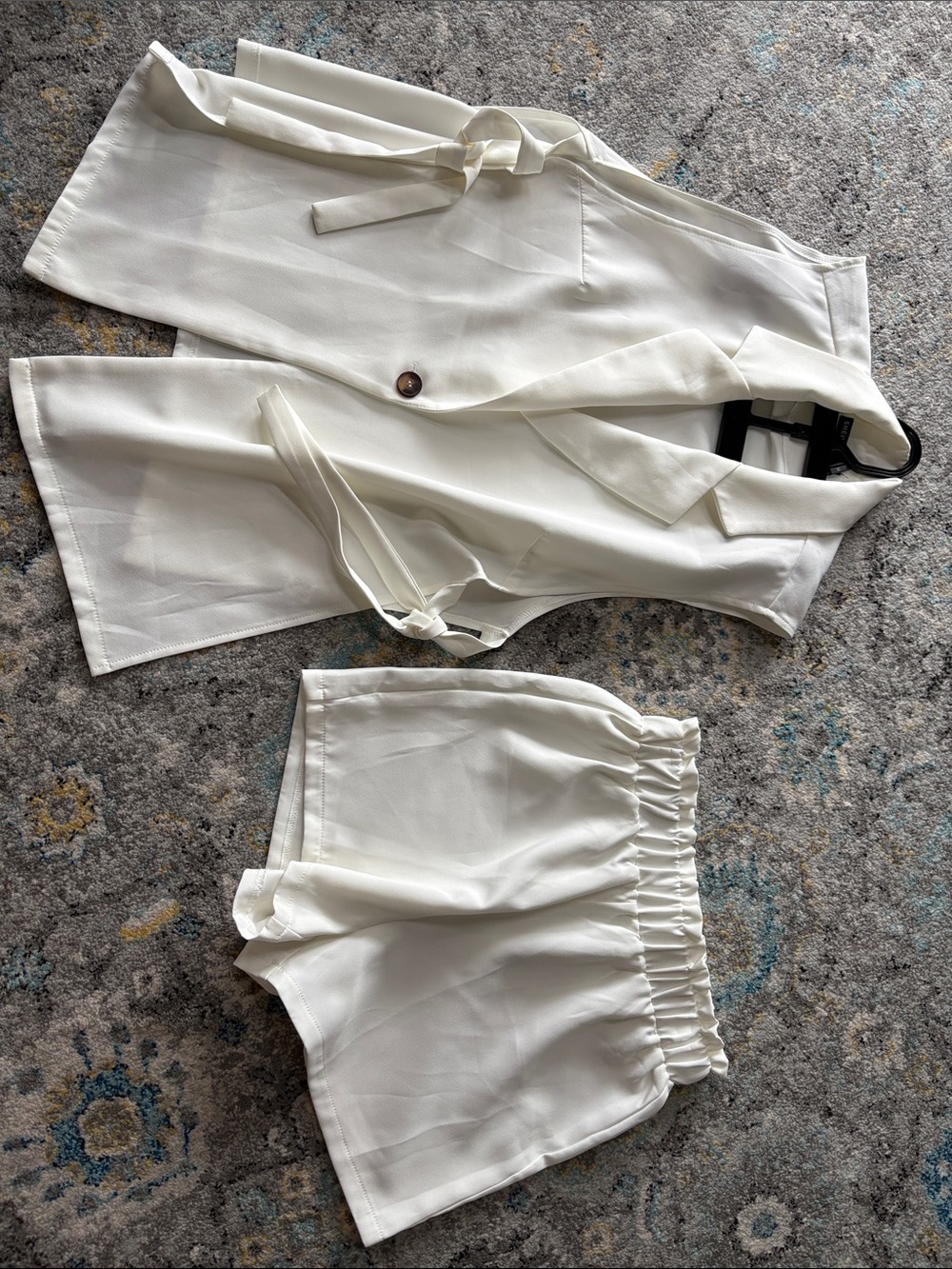 SHEIN Cream Tie-Waist Vest & Elastic Waist Shorts Set